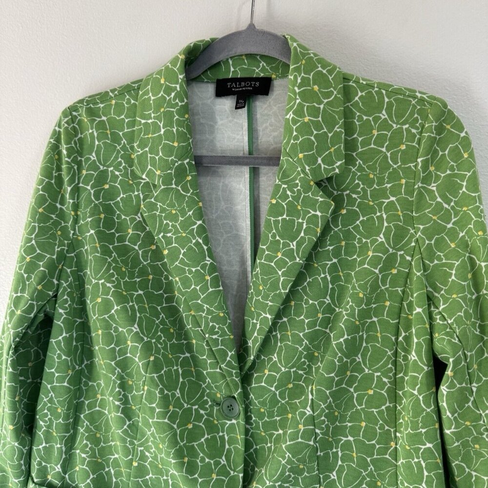 NWOT Talbots Blazer Jacket 1XP Petite Floral Green Yellow Cotton Stretch - Picture 2 of 10